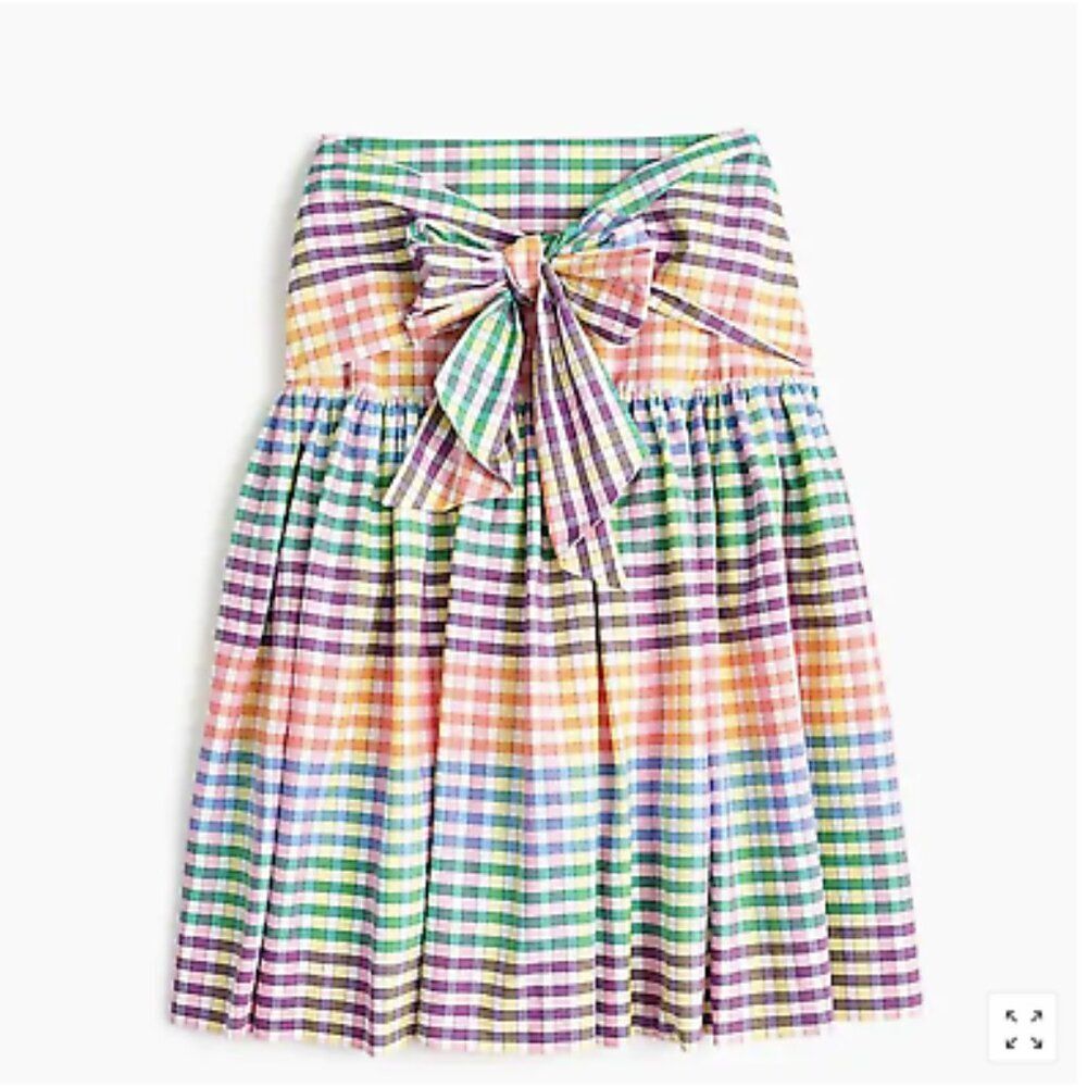 NWT J Crew 0 Bow Tie Coquette Pleated Preppy Midi Full Skirt Gingham High Waist
